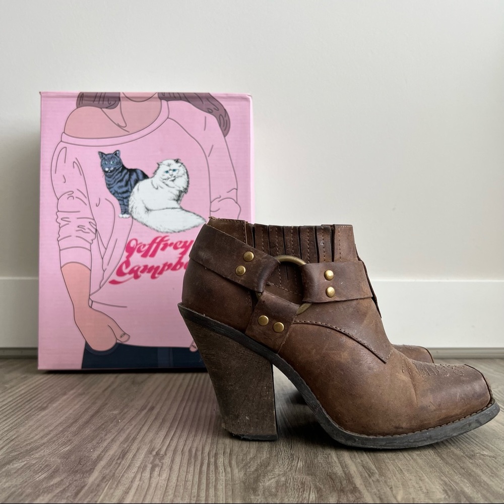 JEFFREY CAMPBELL • Rumi Brown Leather Distressed Boot